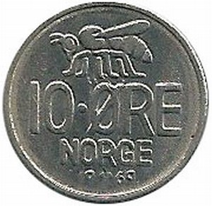 10 эре из Норвегии пчела на монете